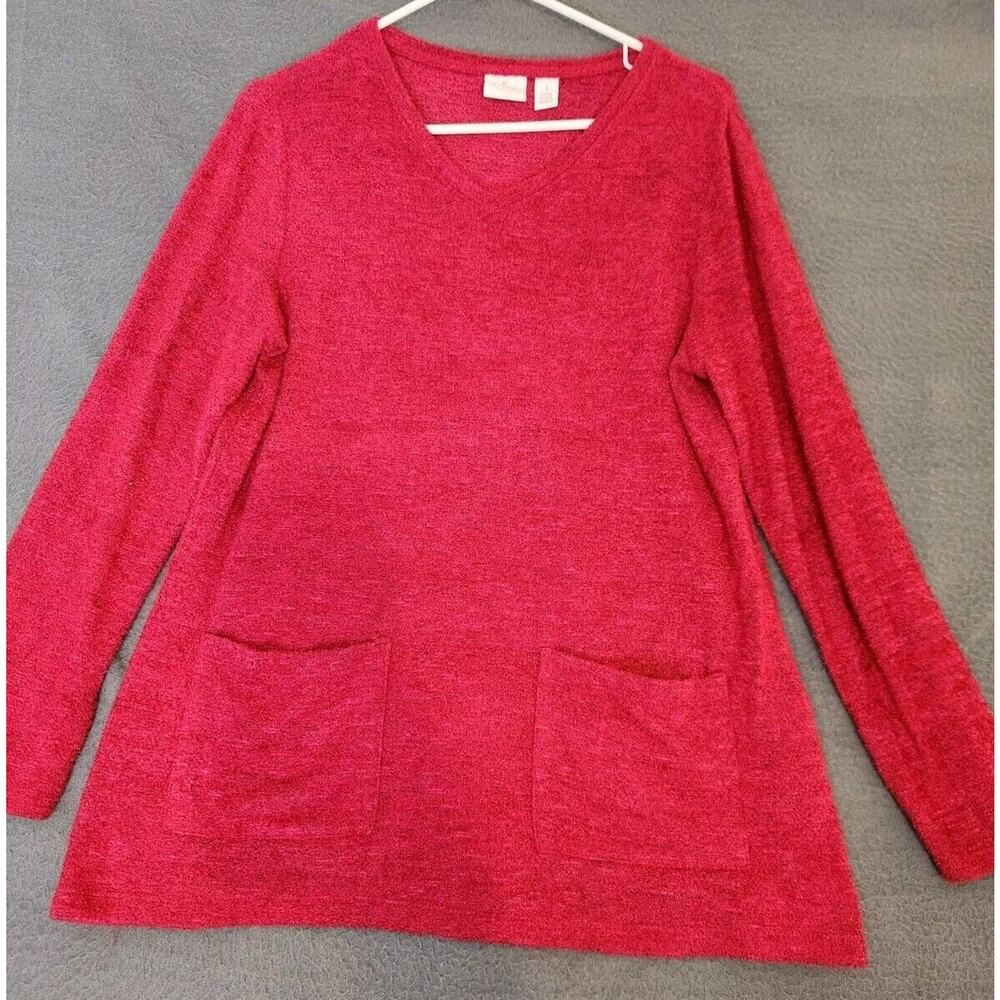 Chicos Weekends Super Soft Pink Fuzzy Sweater Size M (1) Comfort Modern Pockets